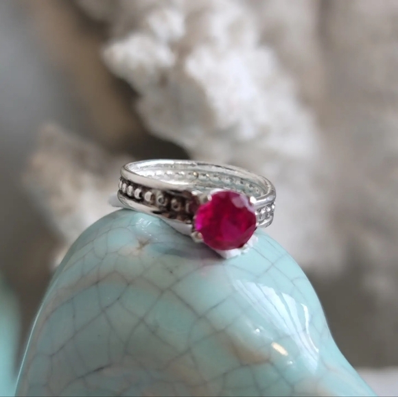 PINK SAPPHIRE CRYSTAL RING HANDMADE IN STERLING SILVER METAL SIZE 6 - Picture 3 of 6